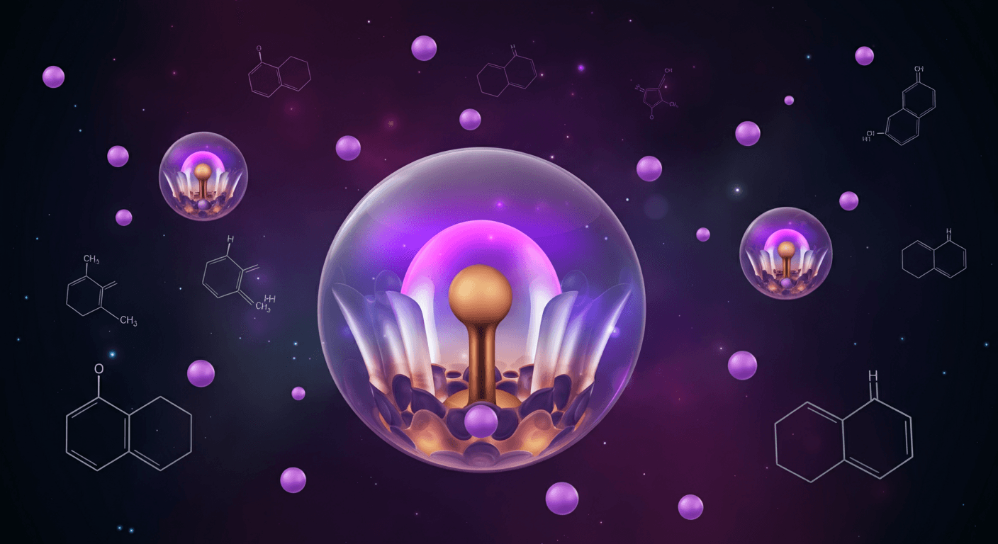 레티놀, 니아신아마이드, 히알루론산 등 스킨케어 성분 분자 조합 일러스트레이션