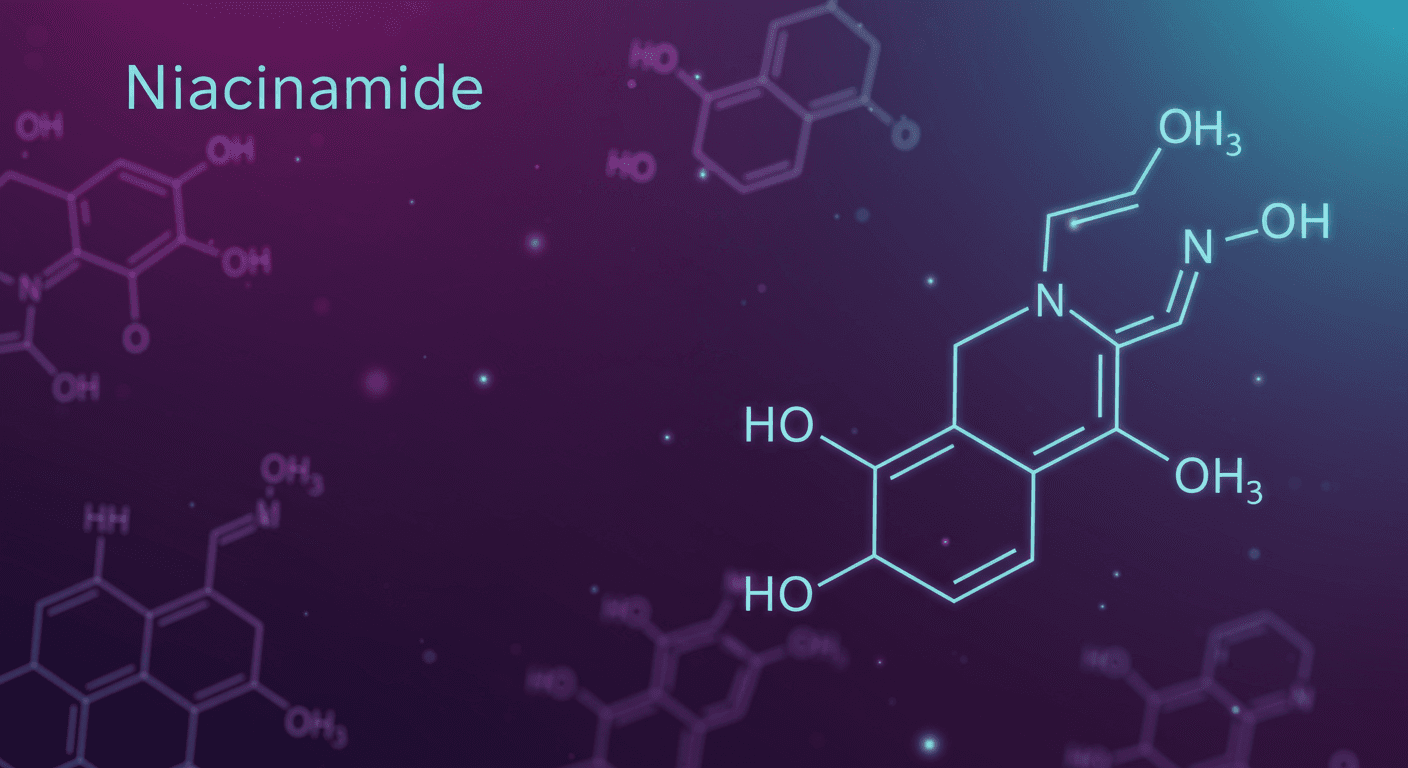 나이아신아마이드 분자 구조와 비타민B3 계열 도식